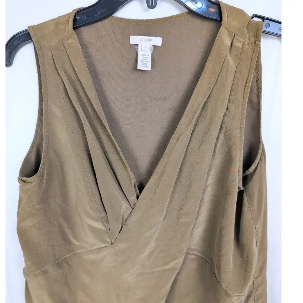 J.Crew taupe brown silk draped top Size 6 Classic Career Glam Luxe Layer Minimal